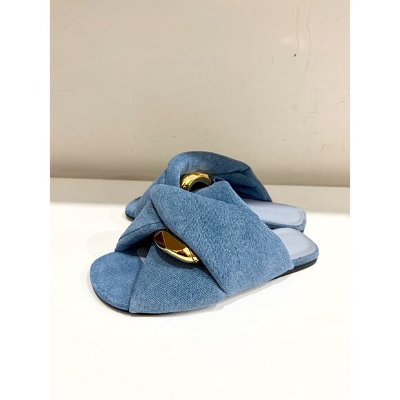 NWOT JW Anderson Denim Gold Buckle Chunky Flat Slide Sandals Blue Women's EU 40 - Picture 2 of 7